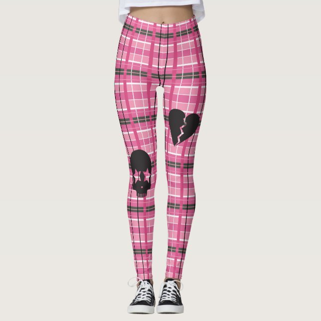 Leggings de Xadrez Rosa de Pedra (Frente)