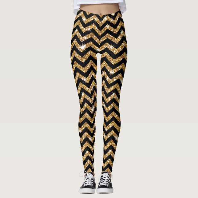 Leggings Design Chevron Douradas e Pretas (Frente)