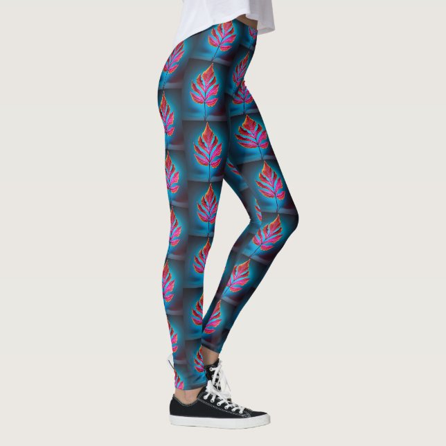 Leggings Design de Neon Vermelho e Azul Fortes (Direita)