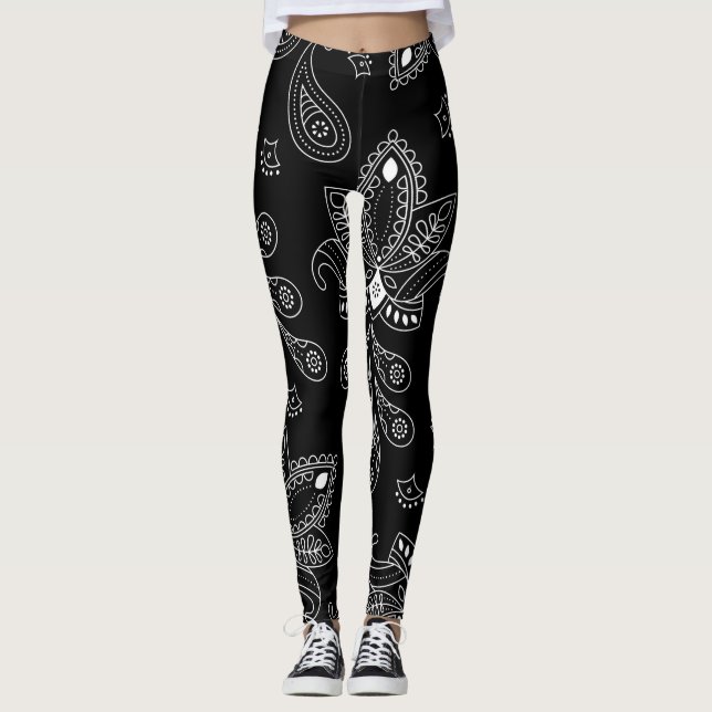 Leggings Design de Sala Preta/Branca (Frente)