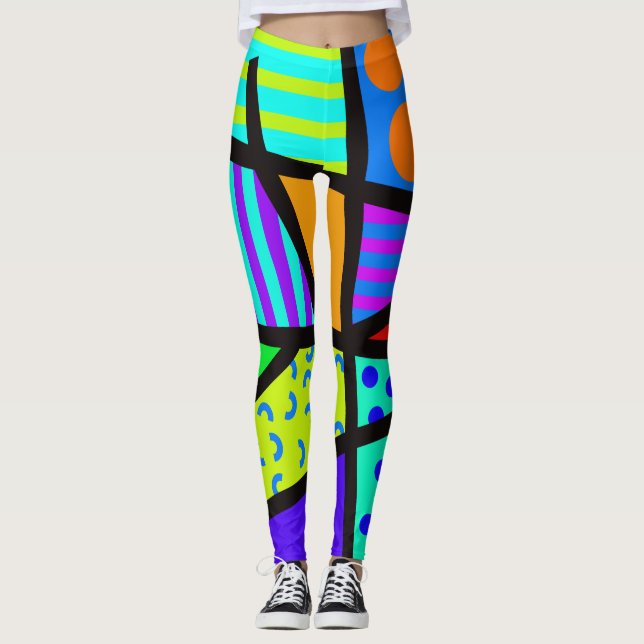 Leggings Design Memphis geométricas coloridas dos  (Frente)