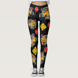 Leggings divertidos com padrão de ônibus escolar p