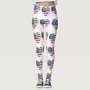 leggings do coração da bandeira dos eua