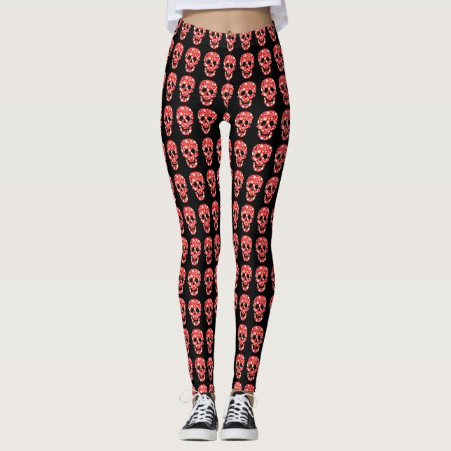 Leggings do crânio floral feminino (Frente)