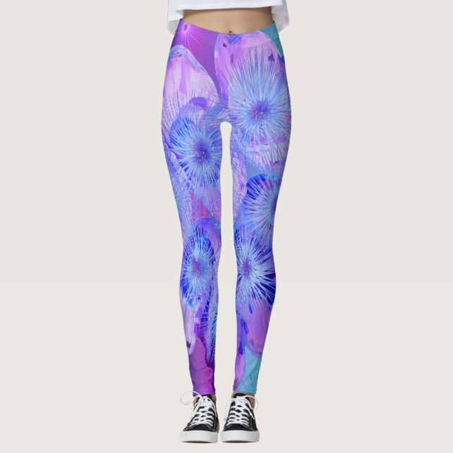 Leggings do Designer Rosa e Roxo e Azul (Frente)
