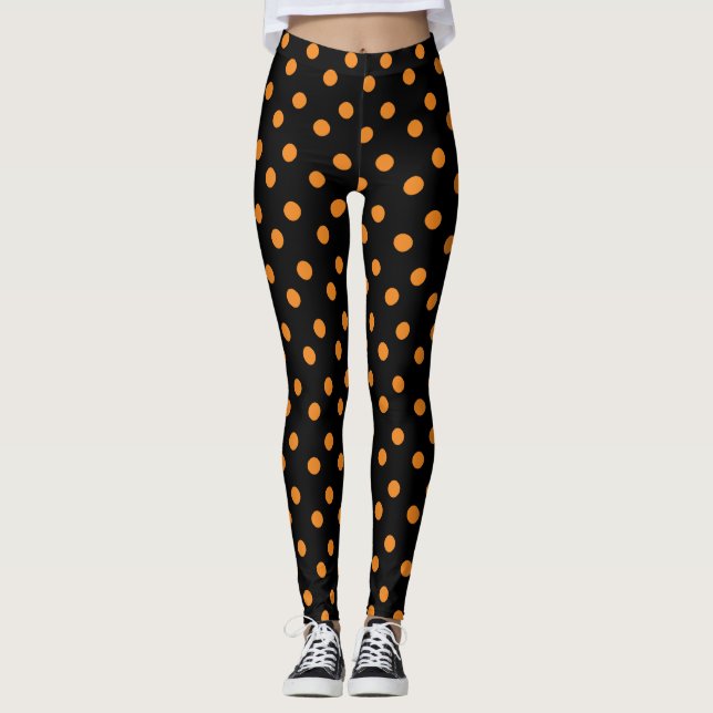 Leggings do Dia das Bruxas de Bolinhas Laranja e N (Frente)