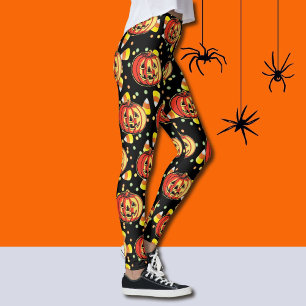 Leggings do Dia das Bruxas Jack-O-Lanternas Laranj
