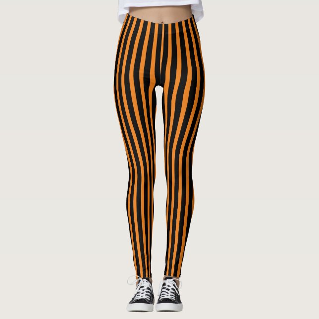 Leggings do Dia das Bruxas Laranja e Negra (Frente)