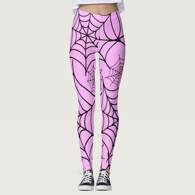Leggings do Dia das Bruxas na Web Pink Spider (Frente)