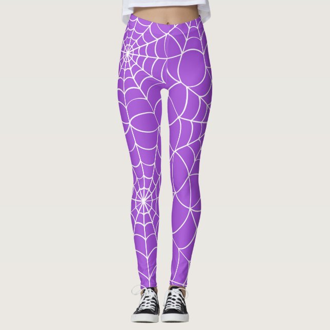 Leggings do Dia das Bruxas na Web Roxo (Frente)