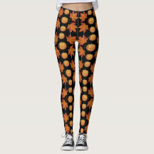 Leggings do Dia das Bruxas Pretas com Pumpkin e Fo