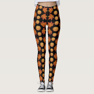 Leggings do Dia das Bruxas Pretas com Pumpkin e Fo