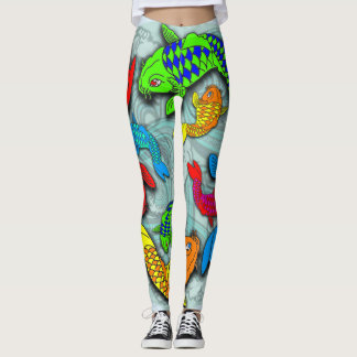 Leggings do estilo da tatuagem de peixes Neon koi