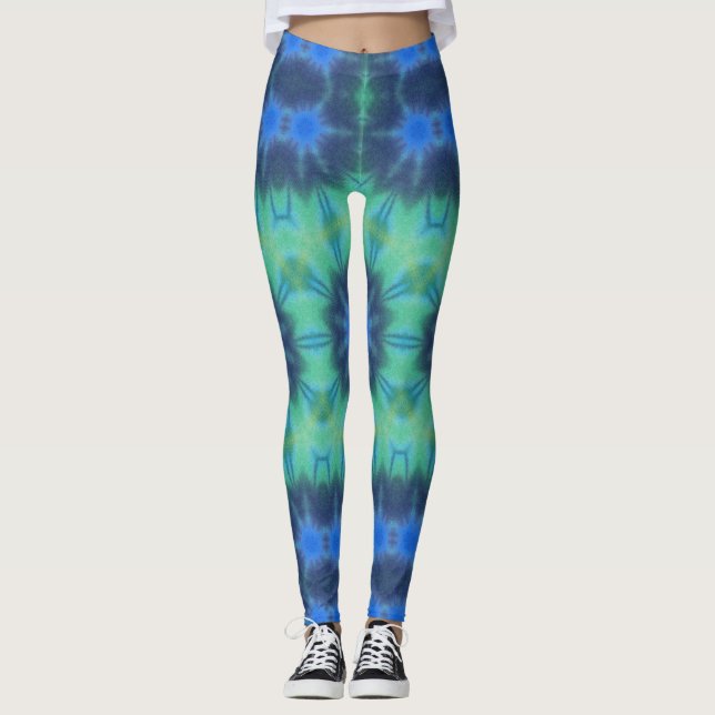 Leggings do Exercício de Ginástica Verde Azul Tie (Frente)