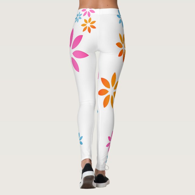 Leggings do Exercício de Padrões Florais Coloridos (Verso)