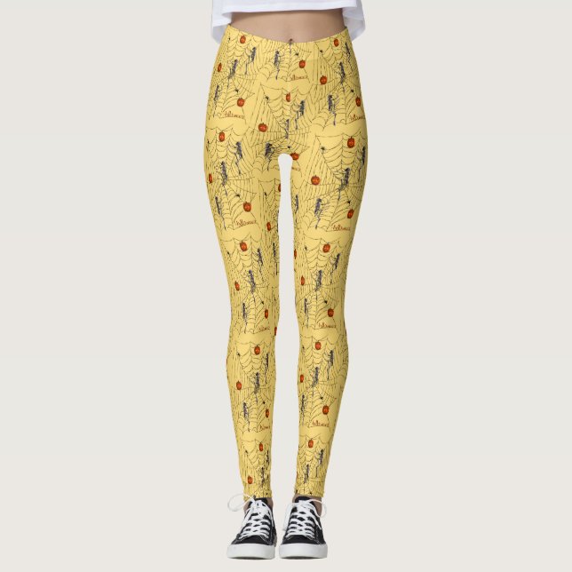 Leggings do Halloween Skeletons, Web, Pumpkins (Frente)
