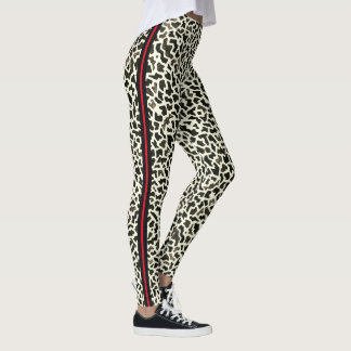 Leggings do Leopardo com Faixa Vermelha