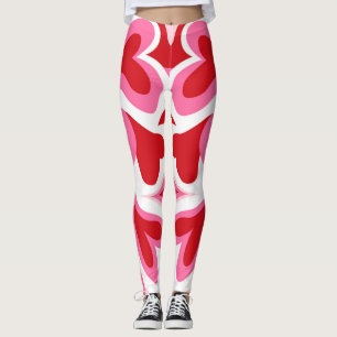 Leggings do padrão cardíaco vermelho e branco