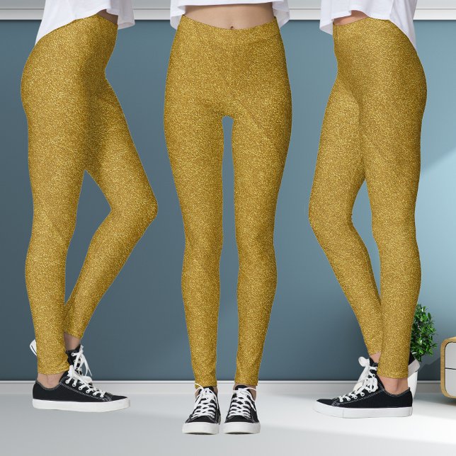 Leggings do padrão de brilho Dourado metálico (Metallic Gold Glitter Pattern Style Leggings)