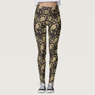Leggings do Padrão de Brown-Beige Paisley
