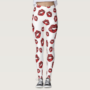 Leggings do padrão do beijo dos Lábios vermelhos