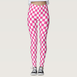 Leggings do Spandex, com Verificação Rosa e Branco