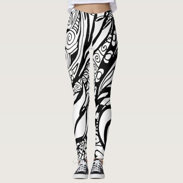 Leggings Doodle 9B Preto Branco (Frente)