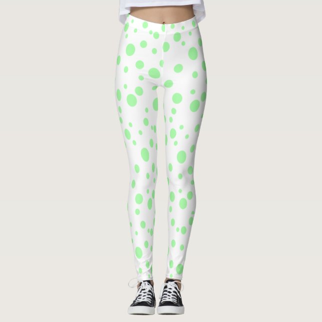 Leggings Dotadas de Polka verde limão (Frente)