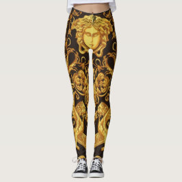 Leggings Dourada da Medusa com Ornamentos Barrocos