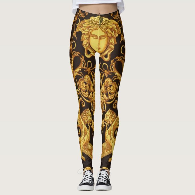 Leggings Dourada da Medusa com Ornamentos Barrocos (Frente)