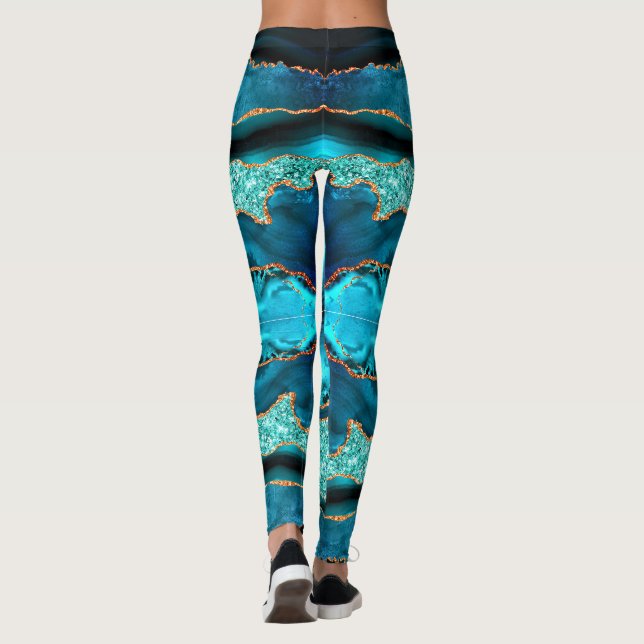 Leggings Douradas Aqua Turquoise de Teal Azul mari (Verso)