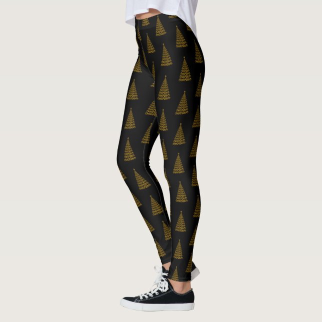 Leggings Douradas de árvores de Natal Elegante (Esquerda)