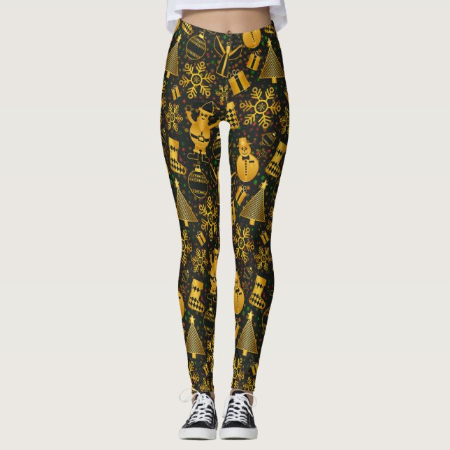 leggings douradas de boneco de neve (Frente)