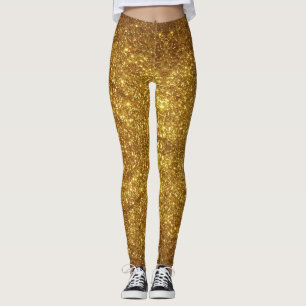 Leggings Douradas de Efeito Sparkle com Glitter -