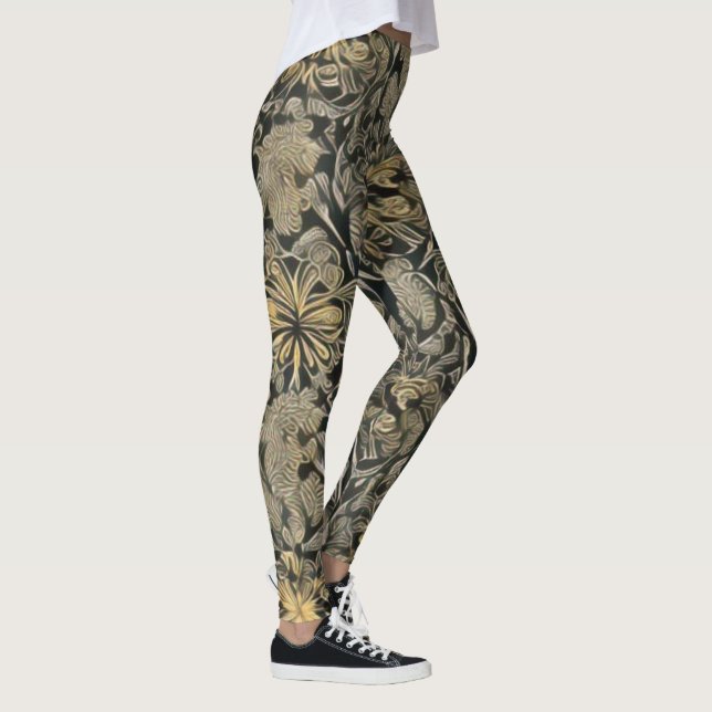 Leggings Douradas de Padrão Floral (Direita)