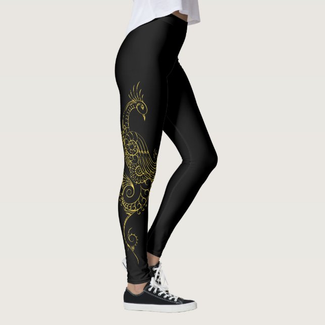 Leggings Douradas de tatuagem de pavão (Direita)