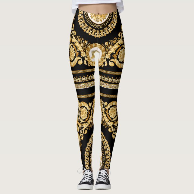 Leggings Douradas de Versace Barocco. Desempenho G (Frente)
