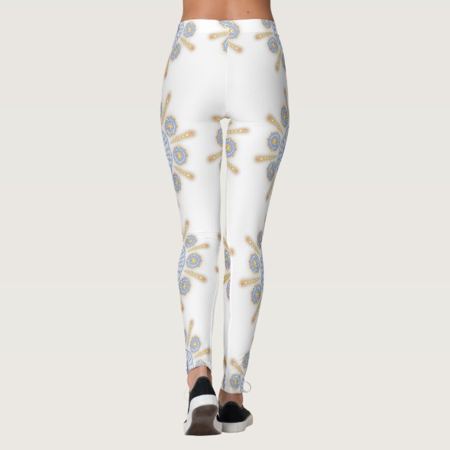 Leggings Douradas, roxas e azuis cativantes (Verso)
