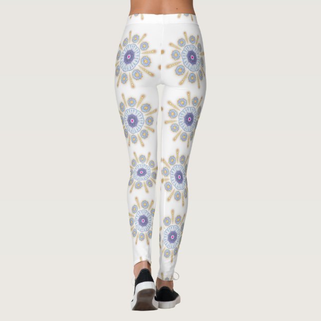 Leggings Douradas, roxas e azuis cativantes (Verso)
