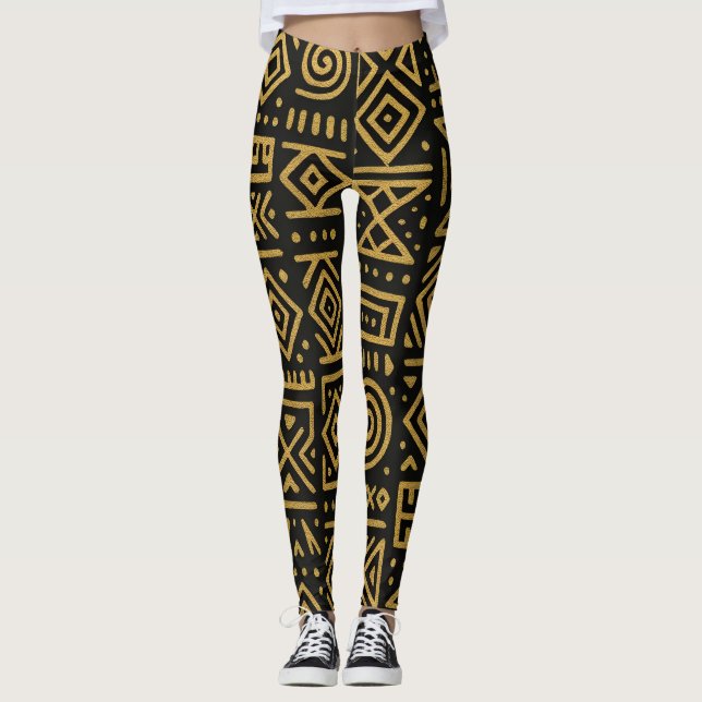 Leggings Douradas Tribais Afro Luxe (Frente)