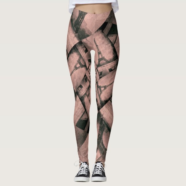 Leggings Eiffel Tower Patterno sobre rosa (Frente)