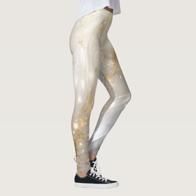 Leggings Elegantes de Mármore Floral Dourado (Direita)