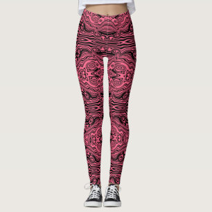 Leggings em forma de onda preta, cor-de-rosa, com