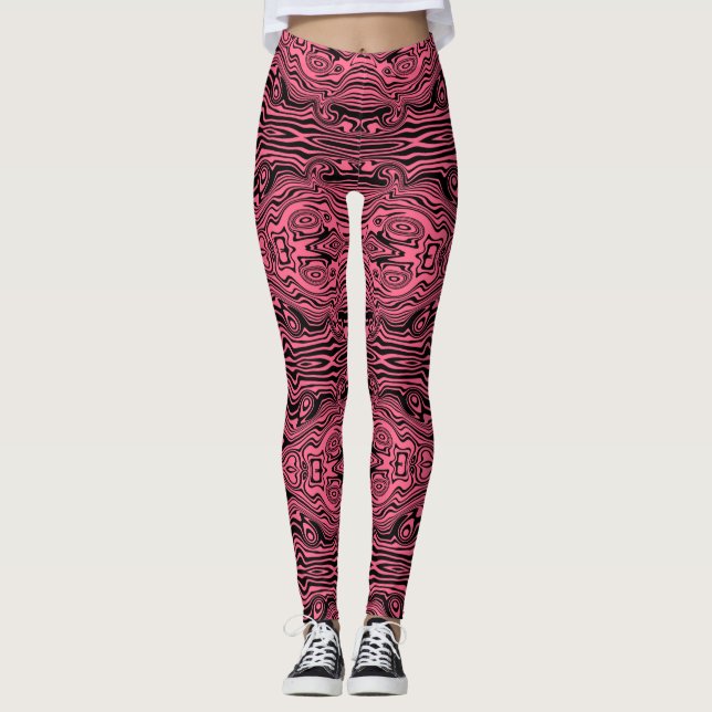 Leggings em forma de onda preta, cor-de-rosa, com  (Frente)