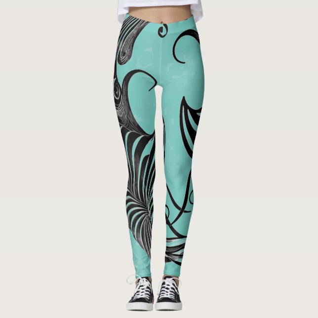 Leggings em forma de orca azul e preta (Frente)