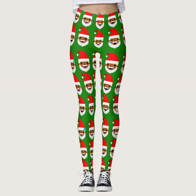 leggings emoji emoticons dos papais noeis africano (Frente)