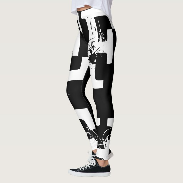 Leggings engraçadas Alfabeto - Letra preta branca (Esquerda)