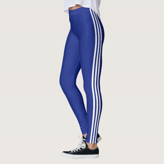 Leggings Esportivas Azuis com Faixa Lateral Branca (Esquerda)