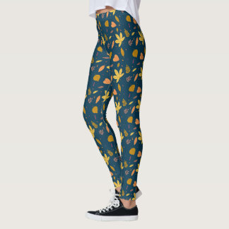 Leggings Estampa de Folha Azul de Outono | Estilo