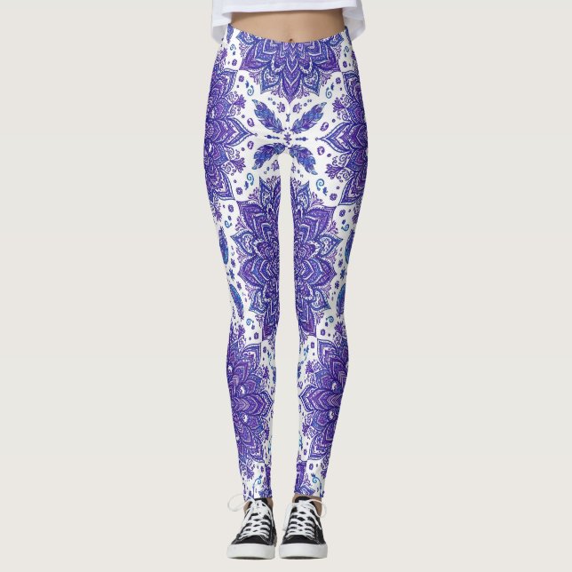 Leggings Estampa Floral Mandala Boho Roxo (Frente)